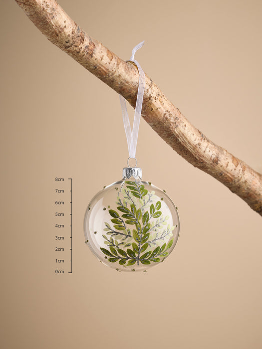 Six Luxury Leaf Print Glass Baubles