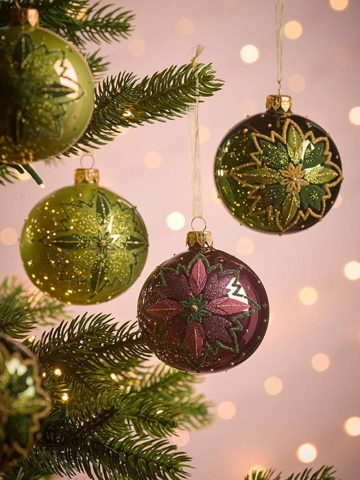 Six Flower Star Glass Baubles