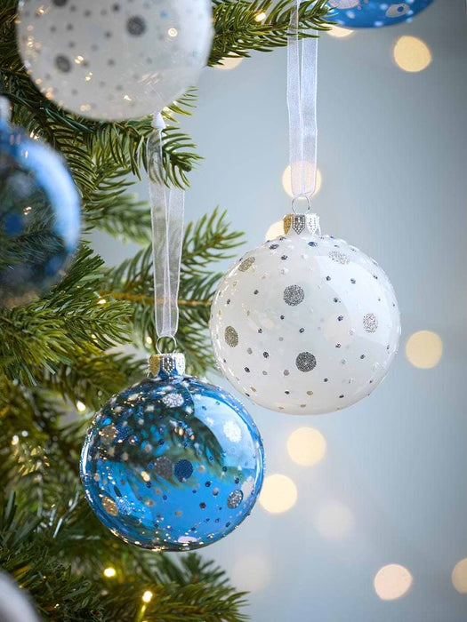 Six Dainty Dot Glass Baubles