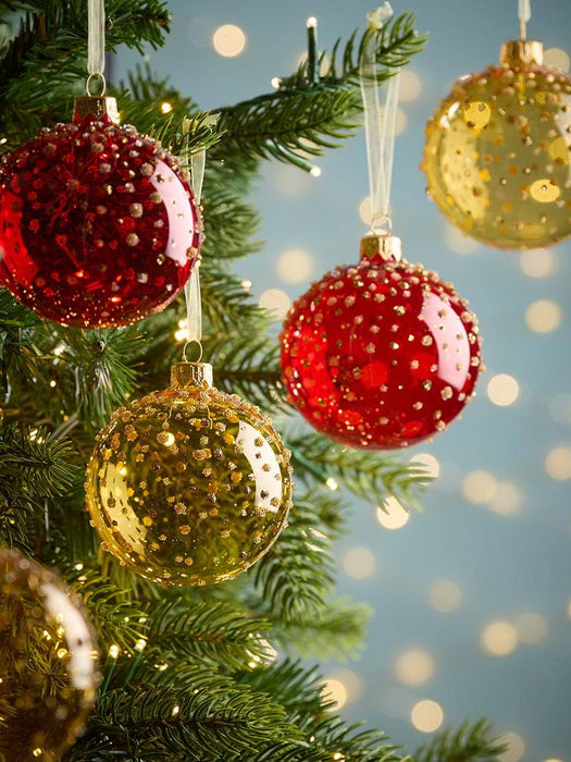 Six Sparkle Burst Baubles - Warm Mix