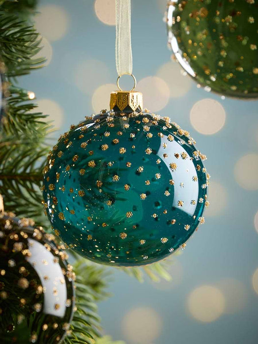 Six Sparkle Burst Glass Baubles - Cool Mix