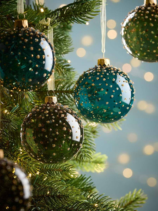 Six Sparkle Burst Glass Baubles - Cool Mix