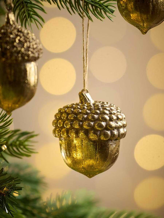 Six Metallic Hanging Acorns