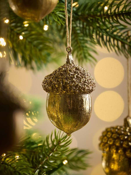 Six Metallic Hanging Acorns