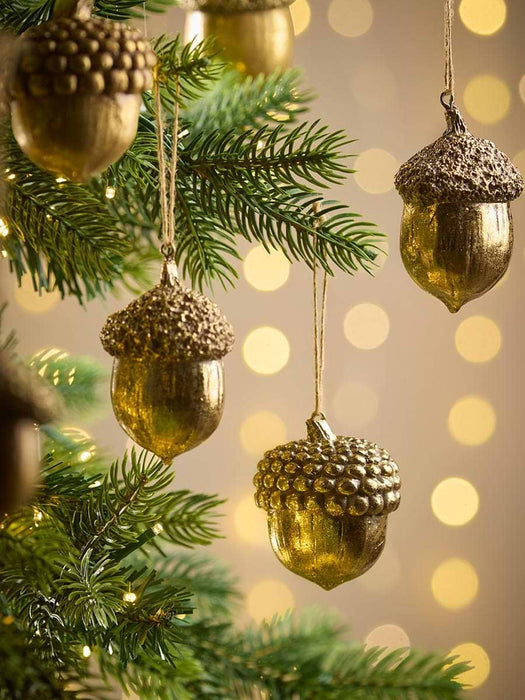 Six Metallic Hanging Acorns