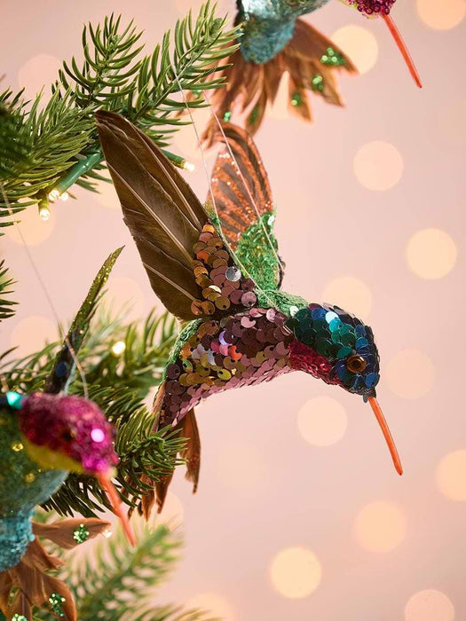Four Sequinned Hanging Hummingbirds