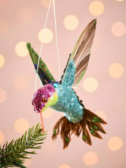Four Sequinned Hanging Hummingbirds