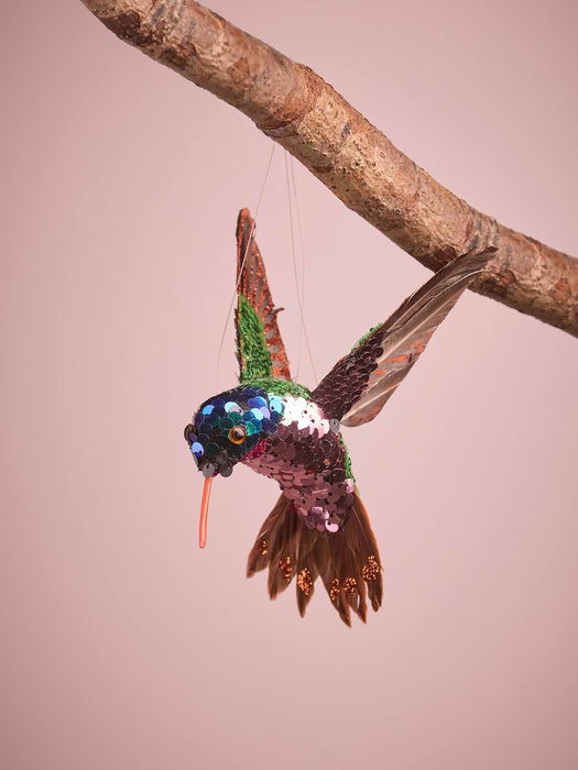 Four Sequinned Hanging Hummingbirds
