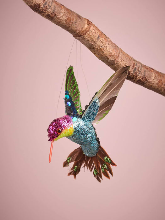 Four Sequinned Hanging Hummingbirds