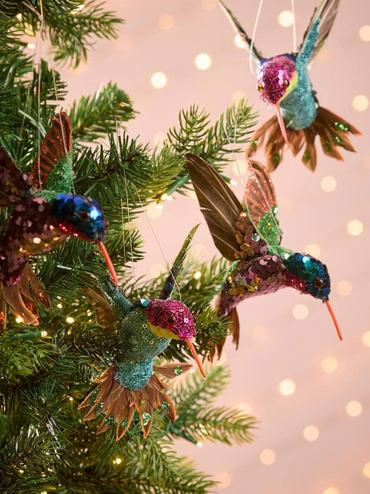 Four Sequinned Hanging Hummingbirds