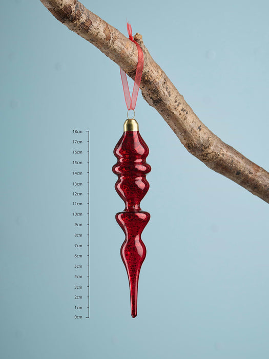 Six Antiqued Glass Finial Baubles- RedGold
