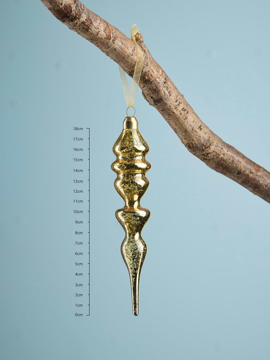 Six Antiqued Glass Finial Baubles- RedGold