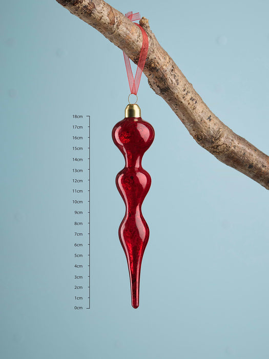 Six Antiqued Glass Finial Baubles- RedGold