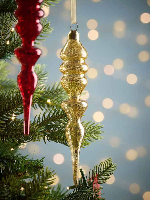 Six Antiqued Glass Finial Baubles- RedGold