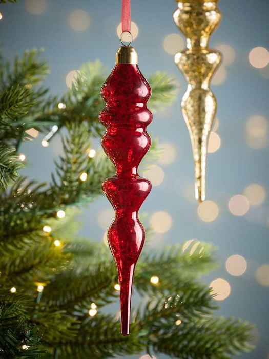 Six Antiqued Glass Finial Baubles- RedGold