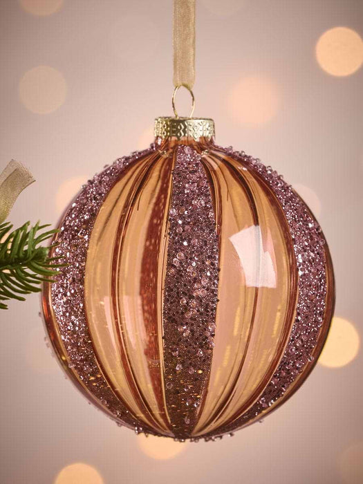 Three Glitter Stripe Glass Baubles - large