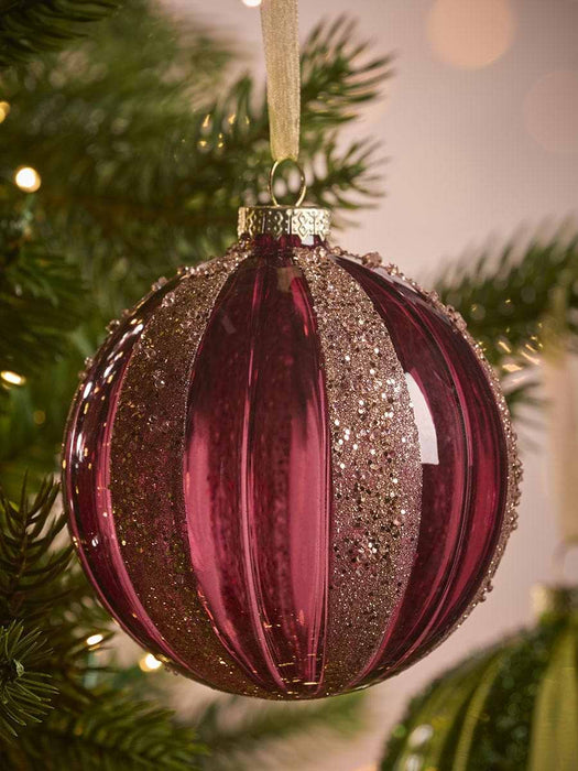 Three Glitter Stripe Glass Baubles - large