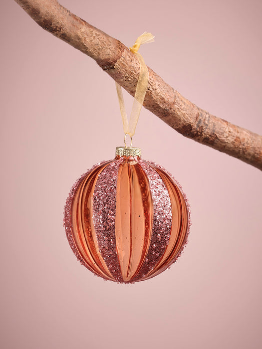 Three Glitter Stripe Glass Baubles - large