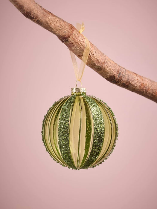 Three Glitter Stripe Glass Baubles - large