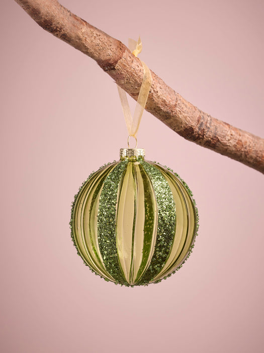 Three Glitter Stripe Glass Baubles - large