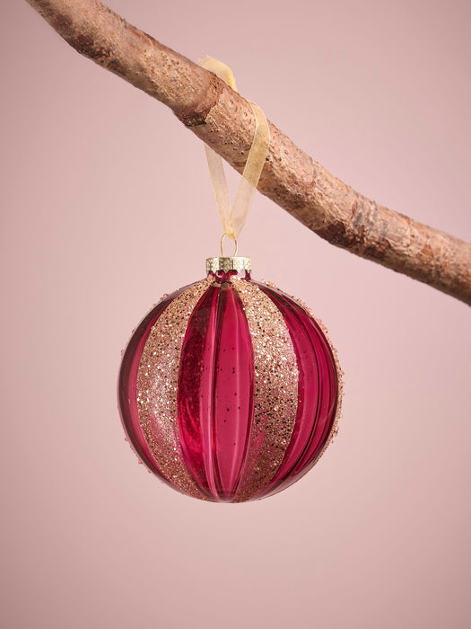 Three Glitter Stripe Glass Baubles - large