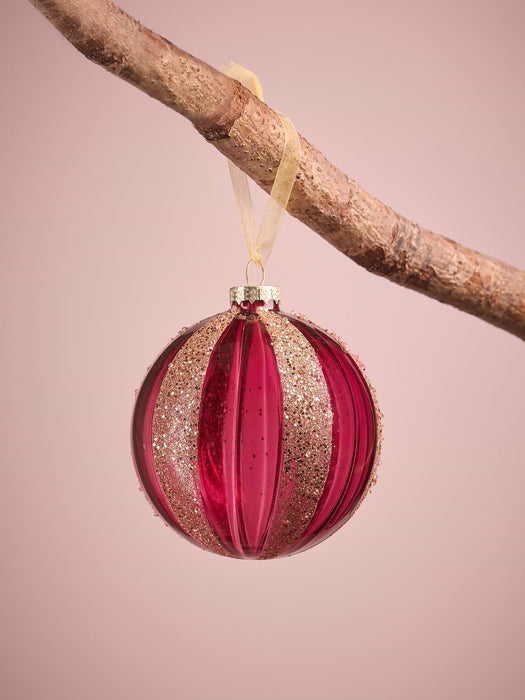 Three Glitter Stripe Glass Baubles - large