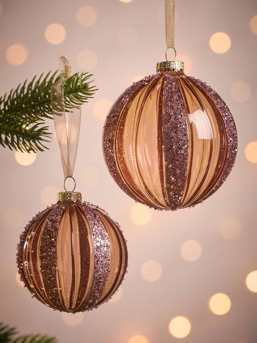 Three Glitter Stripe Glass Baubles - large
