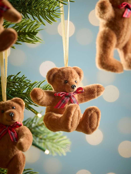 Four Tartan Bow Teddy Bear Baubles