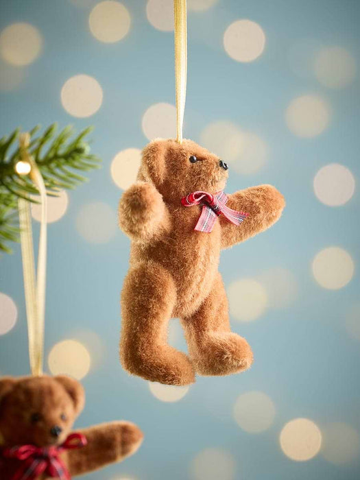 Four Tartan Bow Teddy Bear Baubles