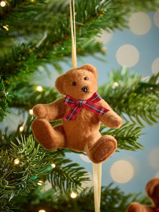 Four Tartan Bow Teddy Bear Baubles