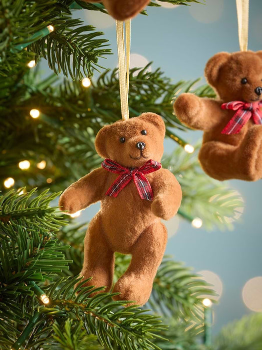 Four Tartan Bow Teddy Bear Baubles