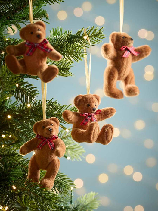 Four Tartan Bow Teddy Bear Baubles