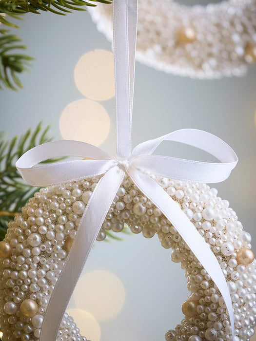 Four Pearl Wreath Baubles