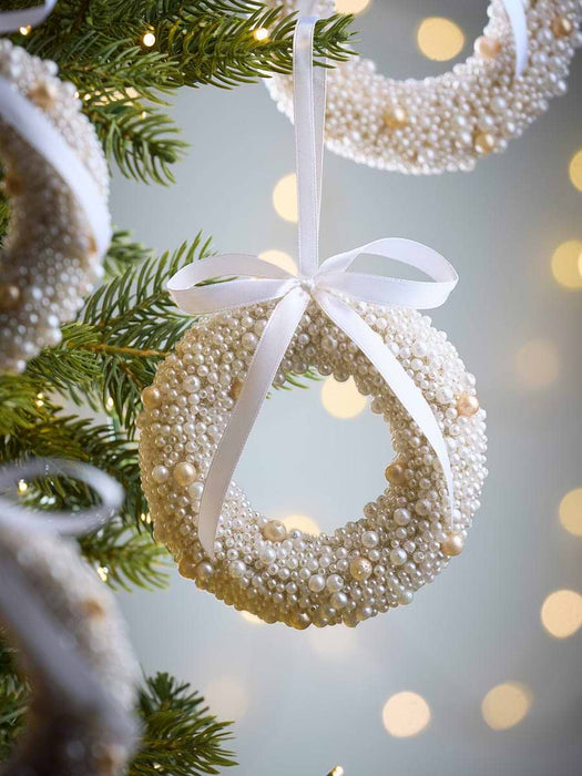 Four Pearl Wreath Baubles