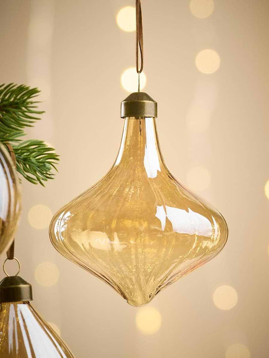 Six Amber Glass Baubles
