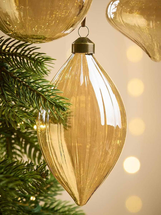 Six Amber Glass Baubles