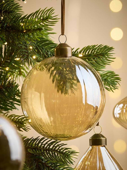Six Amber Glass Baubles