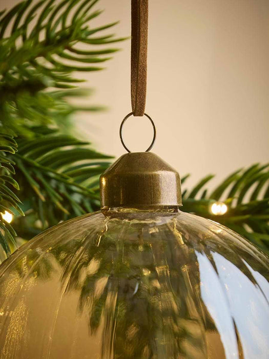 Six Amber Glass Baubles