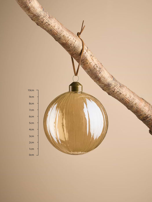 Six Amber Glass Baubles