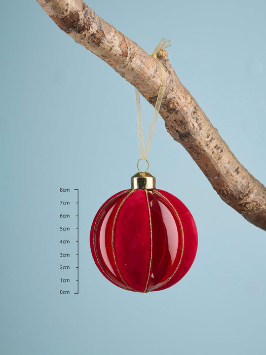 Six Swirl Flocked Glass Baubles