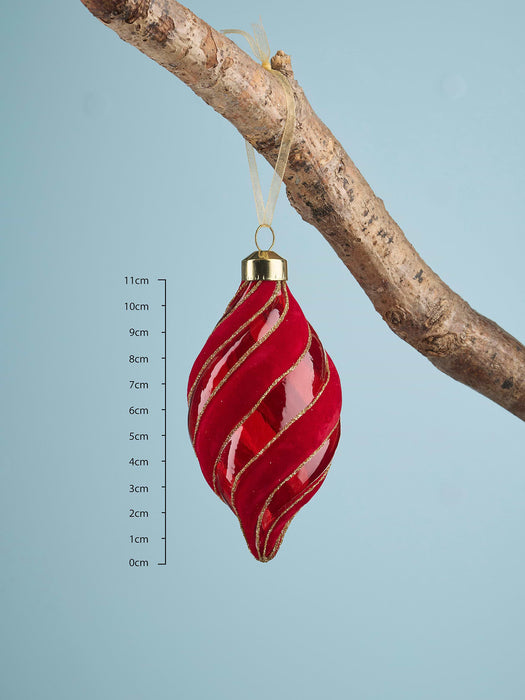 Six Swirl Flocked Glass Baubles