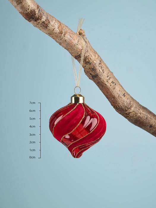 Six Swirl Flocked Glass Baubles