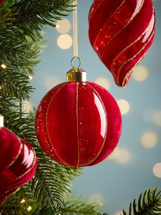 Six Swirl Flocked Glass Baubles