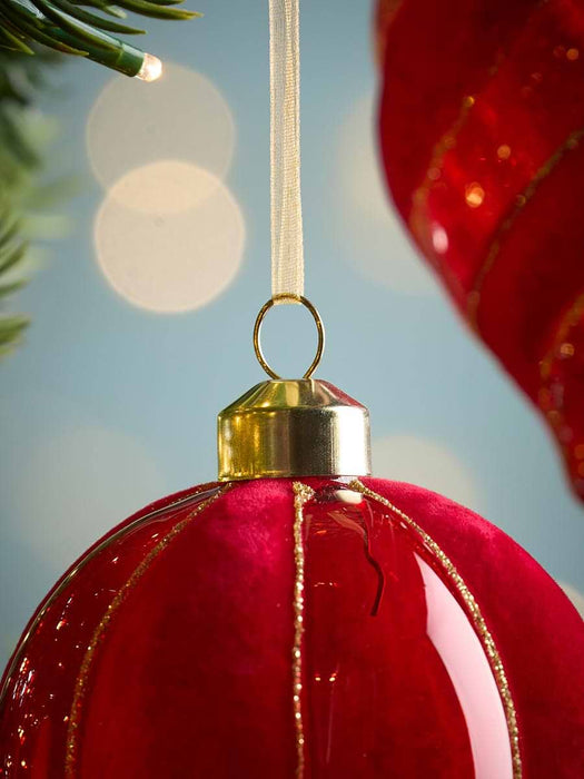 Six Swirl Flocked Glass Baubles