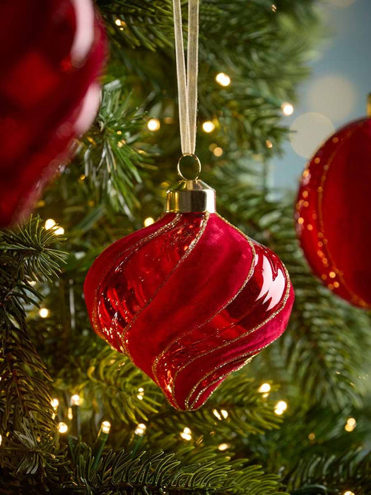 Six Swirl Flocked Glass Baubles