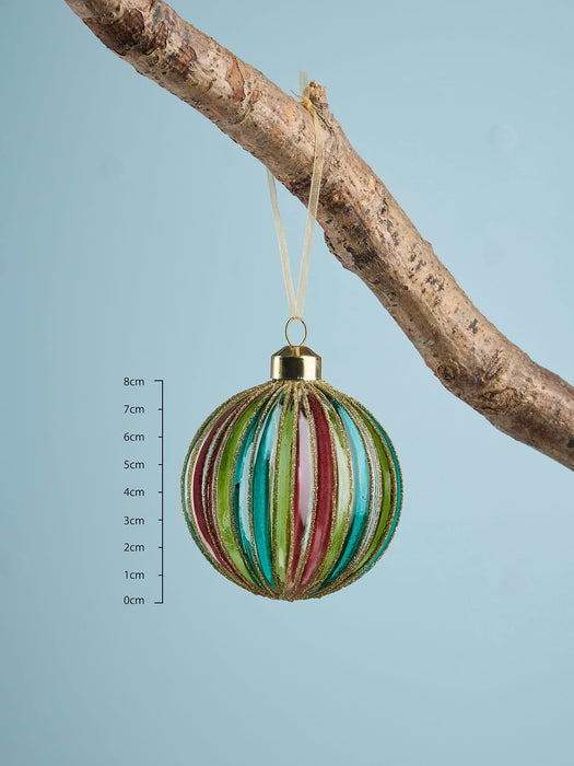 Six Multicolour Striped Glass Baubles