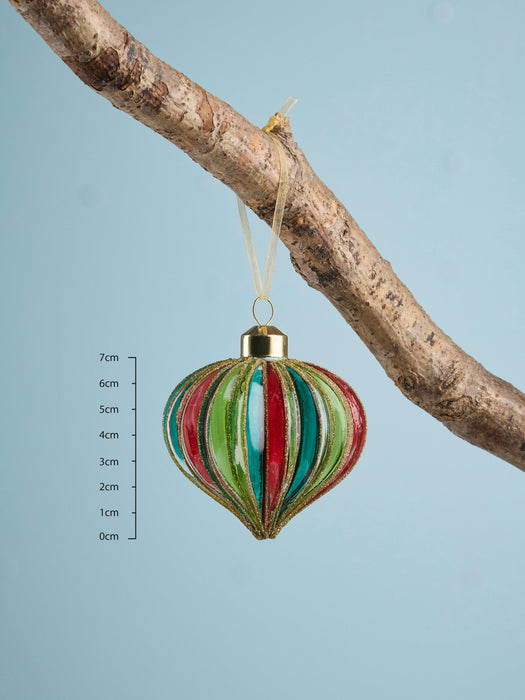 Six Multicolour Striped Glass Baubles