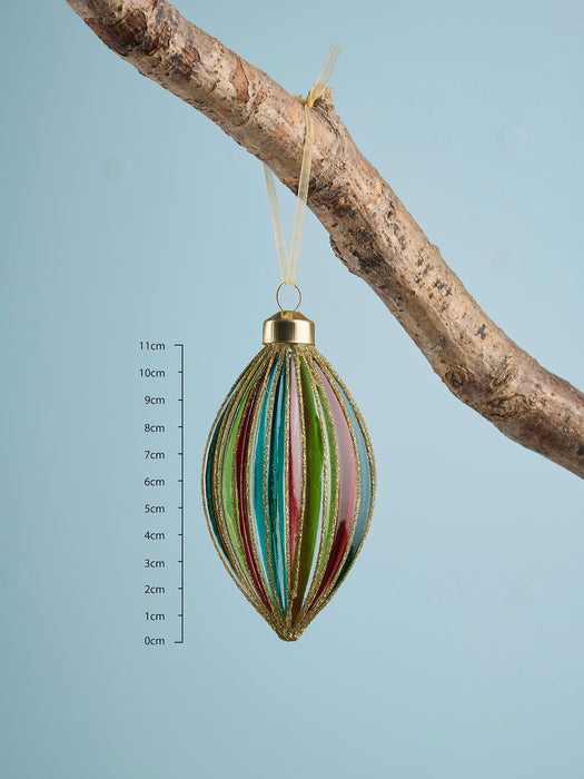 Six Multicolour Striped Glass Baubles