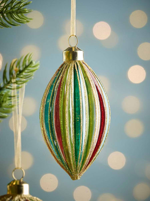 Six Multicolour Striped Glass Baubles