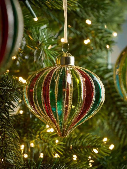 Six Multicolour Striped Glass Baubles